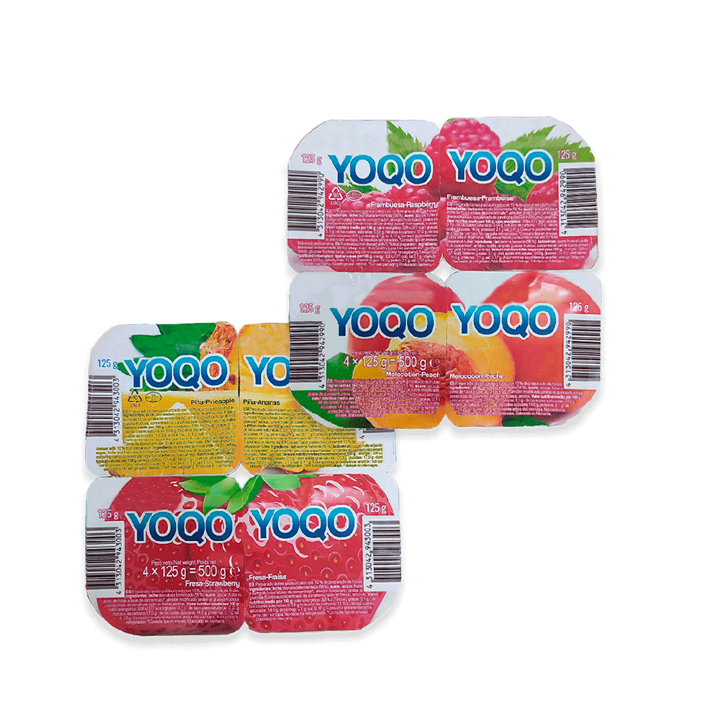 Postre Lácteo C/Trozos de Frutas Piña-Fresa y Frambuesa-Melocotón YOQO (4 x 125g)